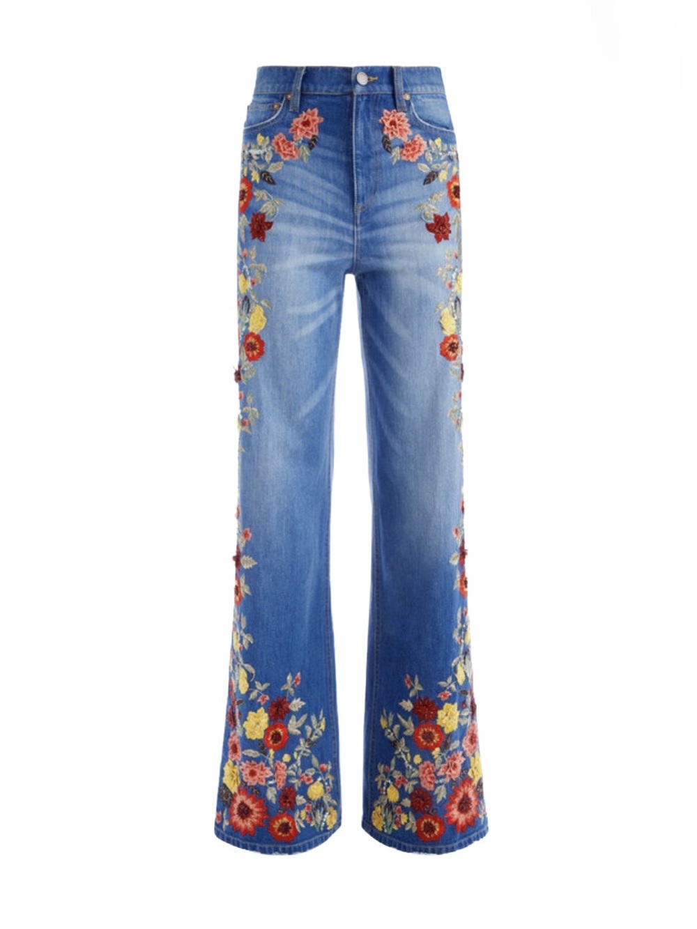 Alice + Olivia ~ Size 27 ~ Blue Denim W/ Multi-Colors Embroidery Floral Jeans - Picture 4 of 16